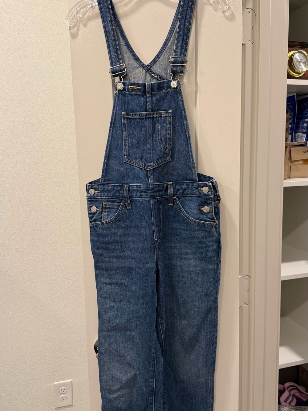 Levi's Blue Denim Overalls with Tan Leather Patch